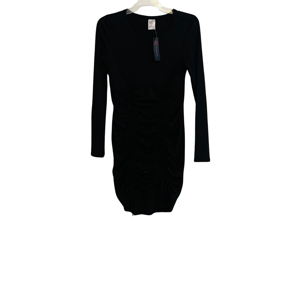 No Boundaries Women Juniors Ruched Black Ribbed Dress Long Sleeve Size M 7-9 NWT